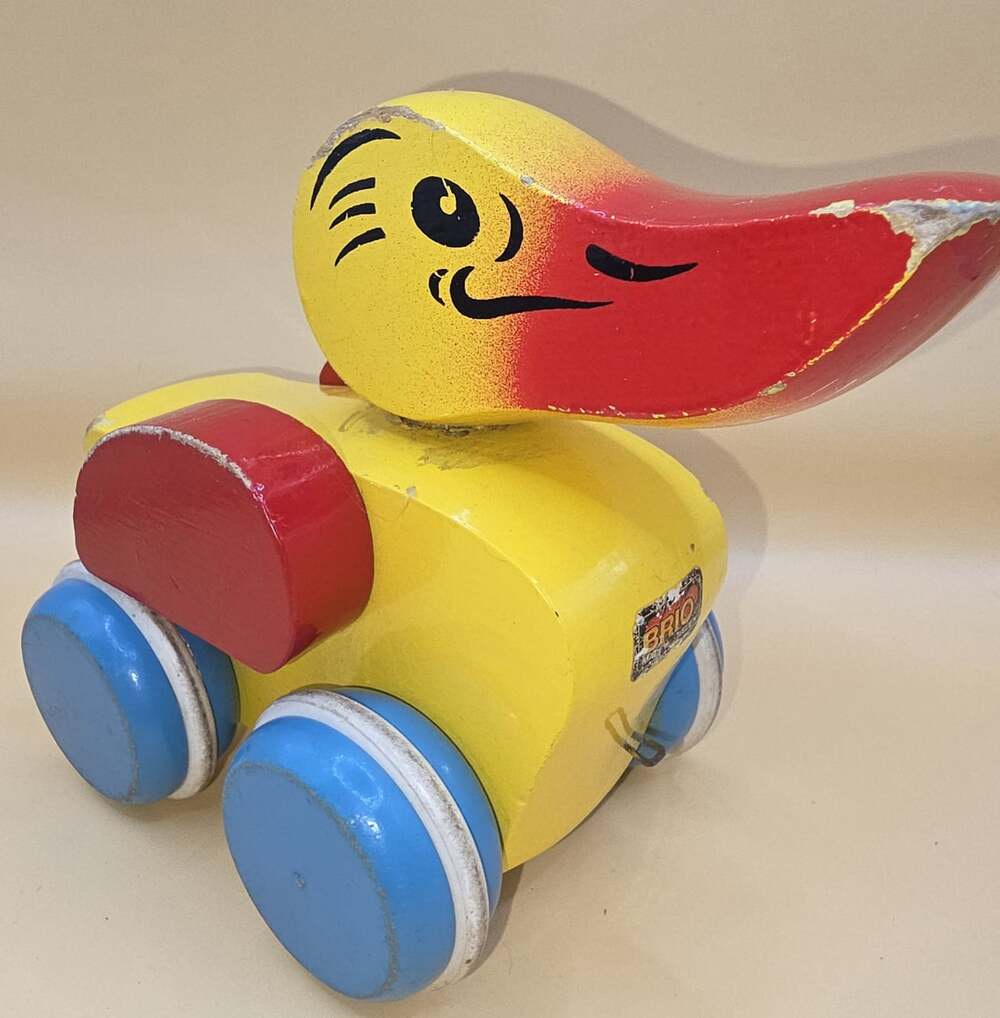 Vintage BRIO Sweden Wooden Duck Pull Toy - Missing String